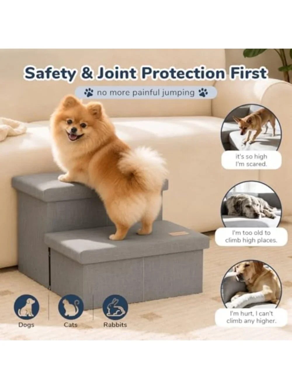 Wide Dog Stairs with Storage, Non-Slip Pet Steps for Couch & Car, Foldable 11